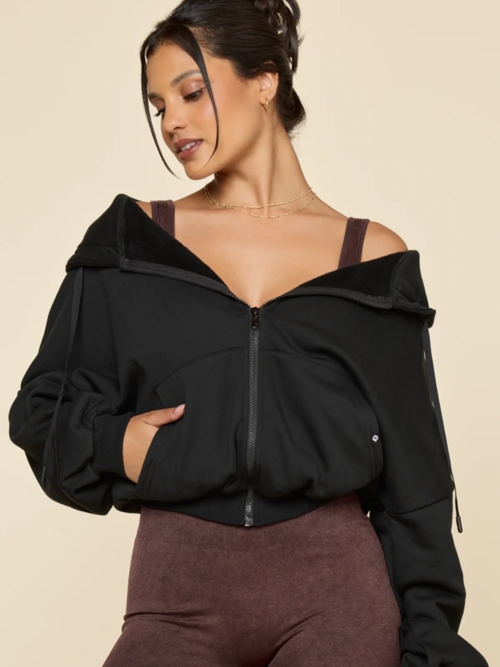 POPFLEX Black Cropped Zip-Up Hoodie